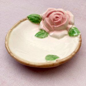 Ceramic pink rose tea bag holder